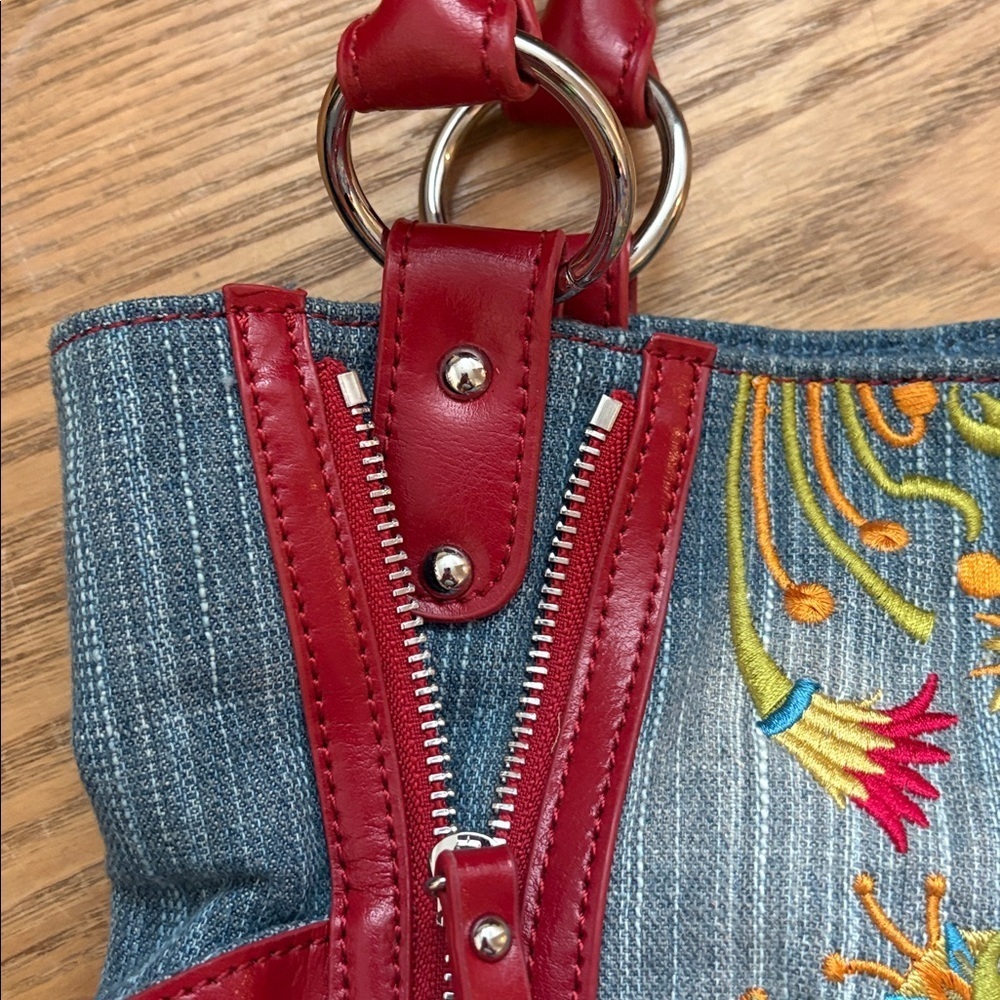 SHARIF denim and leather embroidered shoulder bag - Picture 3 of 10